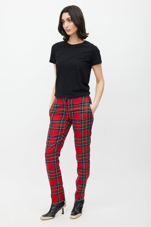 Burberry Red & Multicolour Wool Plaid Trouser