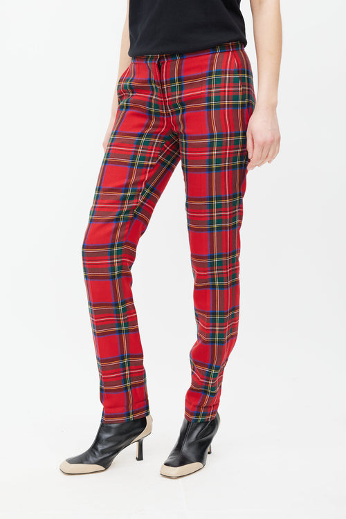 Burberry Red & Multicolour Wool Plaid Trouser