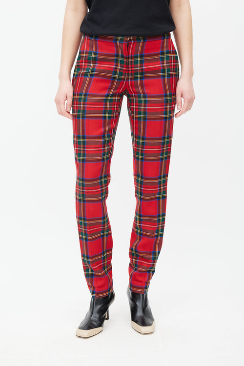 Burberry Red & Multicolour Wool Plaid Trouser