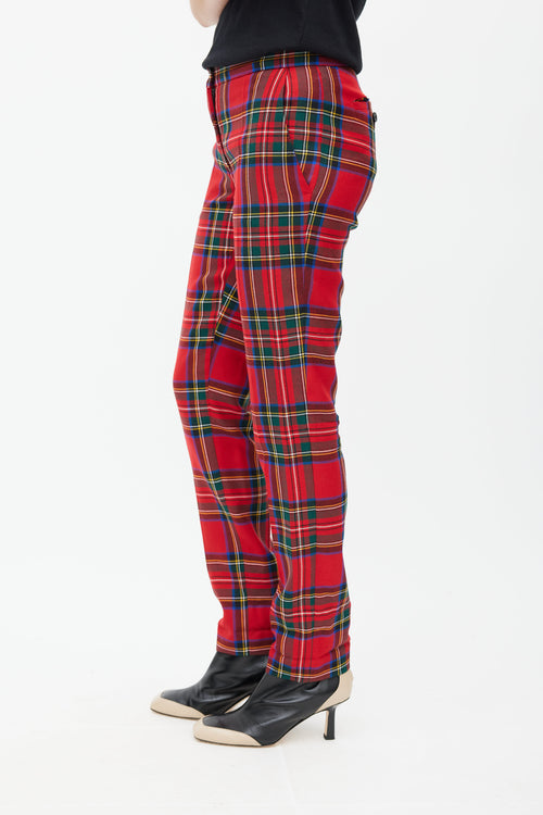 Burberry Red & Multicolour Wool Plaid Trouser