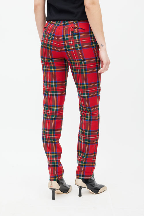 Burberry Red & Multicolour Wool Plaid Trouser