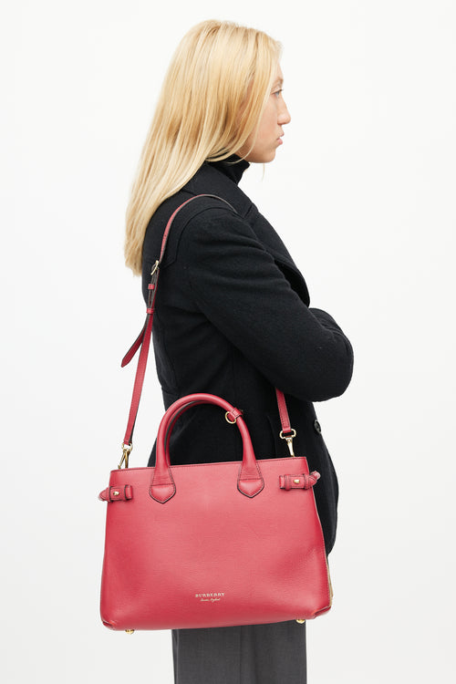 Burberry Red Leather & Check Banner Shoulder Bag