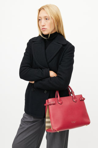 Burberry Red Leather & Check Banner Shoulder Bag