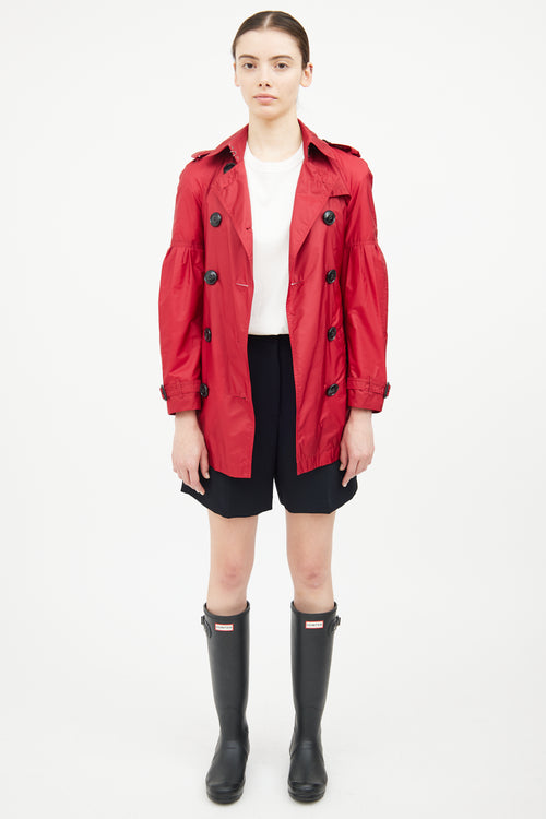 Burberry Red Nylon Double Breasted Trench Coat