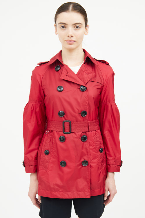 Burberry Red Nylon Double Breasted Trench Coat