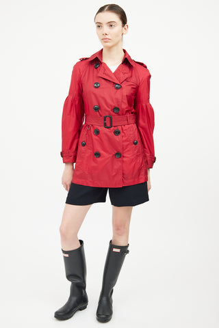 Burberry Red Nylon Double Breasted Trench Coat