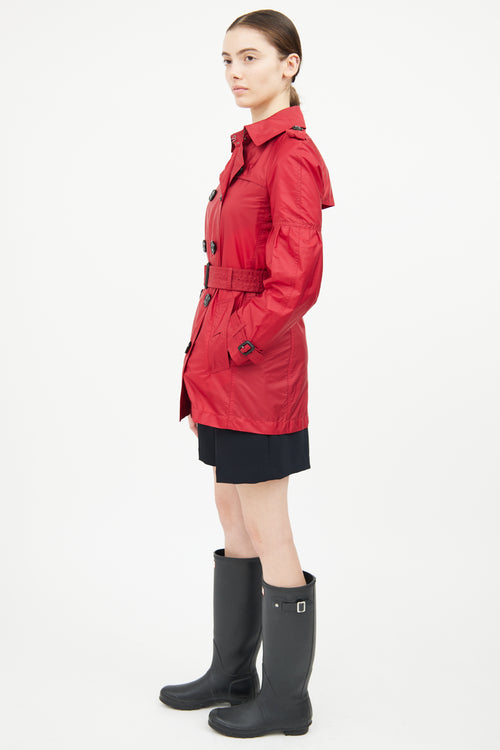 Burberry Red Nylon Double Breasted Trench Coat