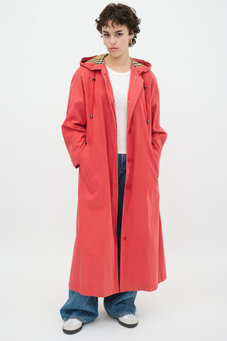 Burberry Red Nylon Novacheck Hooded Coat