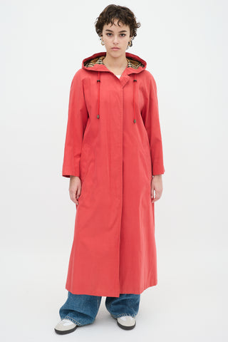 Burberry Red Nylon Novacheck Hooded Coat