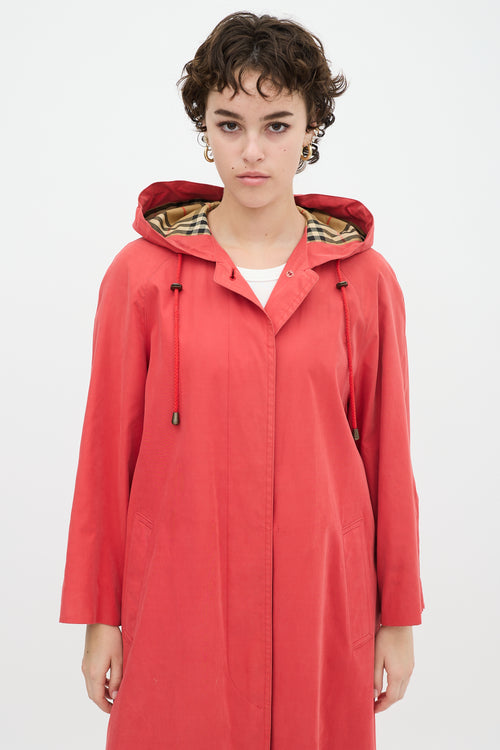 Burberry Red Nylon Novacheck Hooded Coat