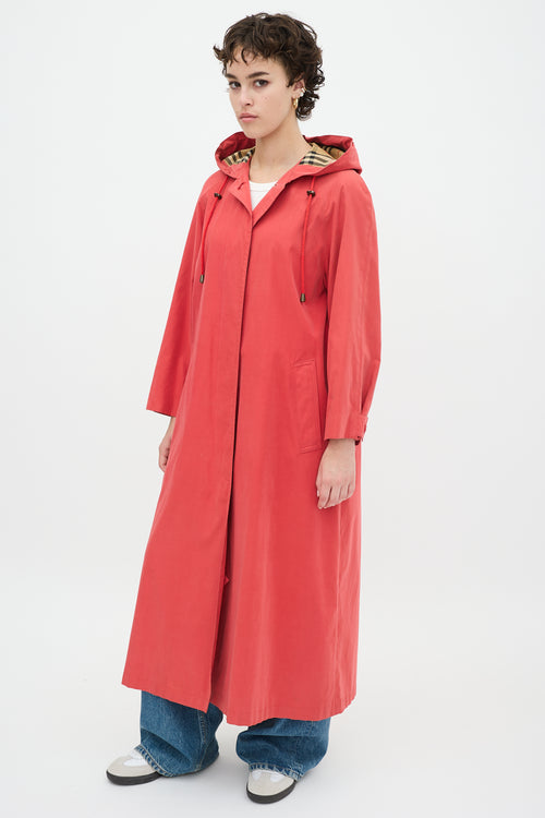 Burberry Red Nylon Novacheck Hooded Coat