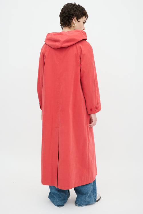 Burberry Red Nylon Novacheck Hooded Coat