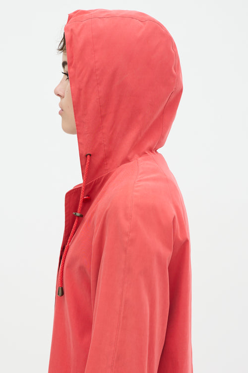 Burberry Red Nylon Novacheck Hooded Coat