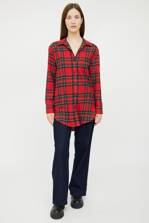 Burberry Red & Multi Plaid Wool Shirt