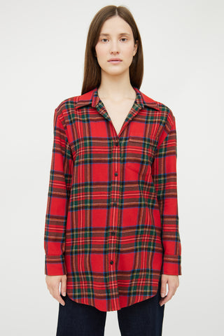 Burberry Red & Multi Plaid Wool Shirt