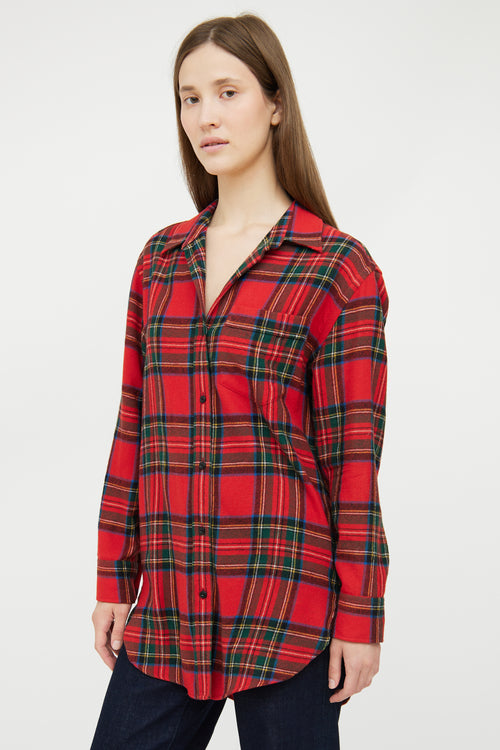 Burberry Red & Multi Plaid Wool Shirt