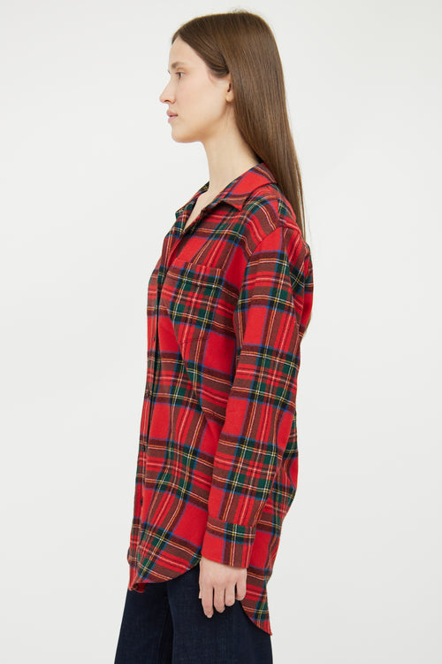 Burberry Red & Multi Plaid Wool Shirt