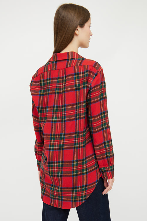 Burberry Red & Multi Plaid Wool Shirt