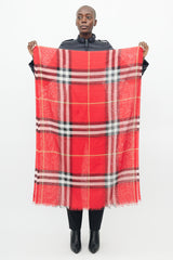 Burberry Red Semi Sheer Check Scarf