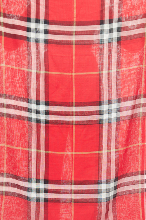 Burberry Red Semi Sheer Check Scarf