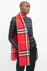 Burberry Red Semi Sheer Check Scarf