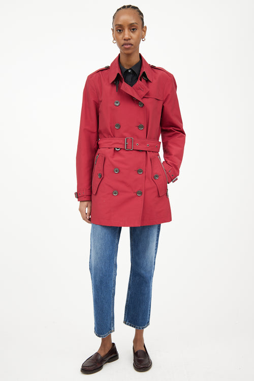 Burberry Red Double Breasted Trench Coat