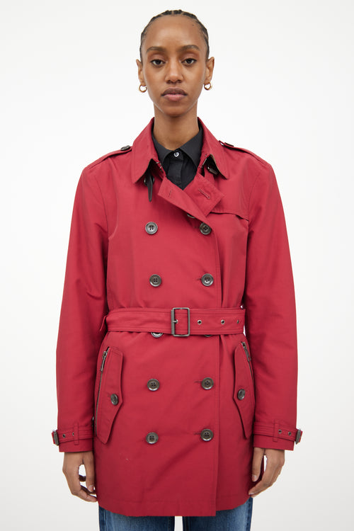 Burberry Red Double Breasted Trench Coat