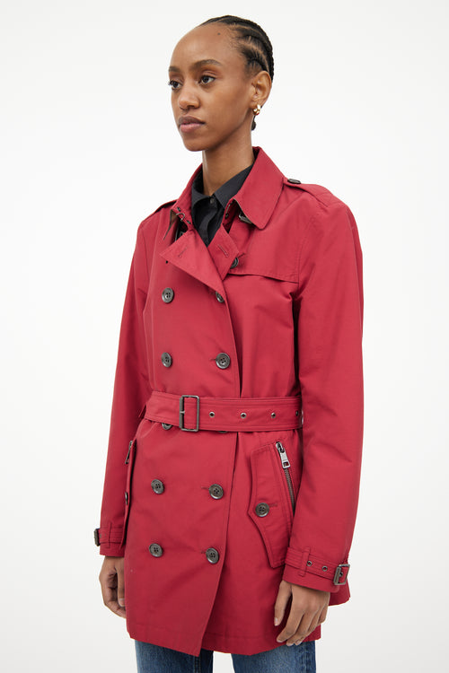 Burberry Red Double Breasted Trench Coat