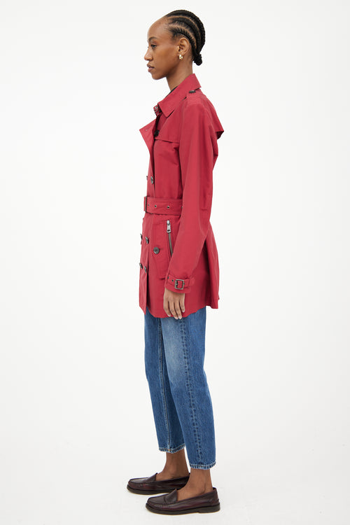 Burberry Red Double Breasted Trench Coat