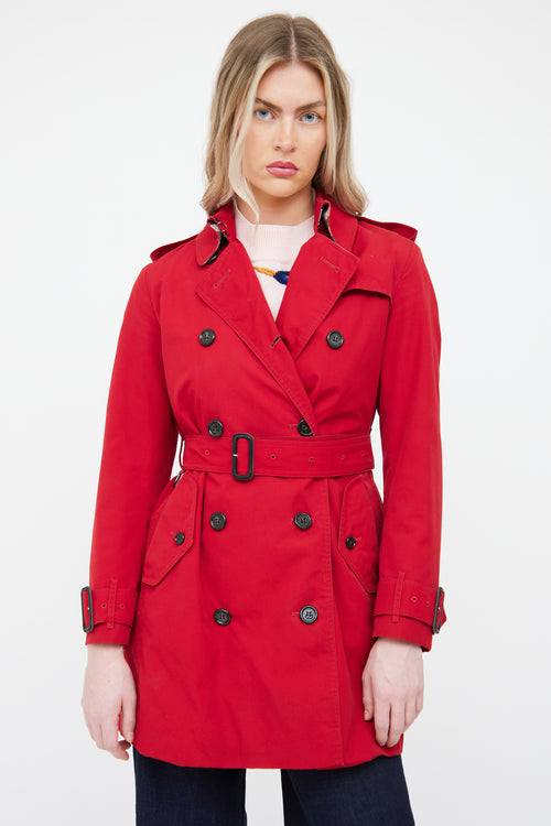 Burberry Red Button Midi Trench Coat