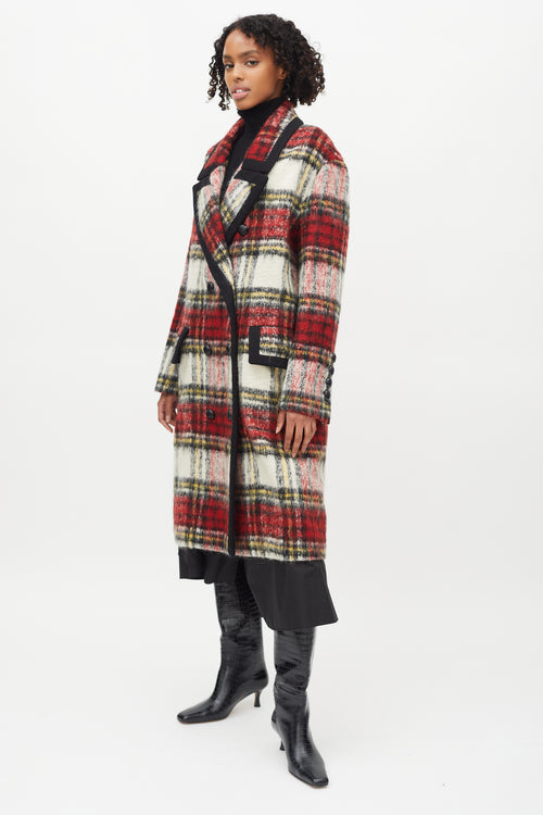 Burberry Red & White Plaid Double Breasted Coat