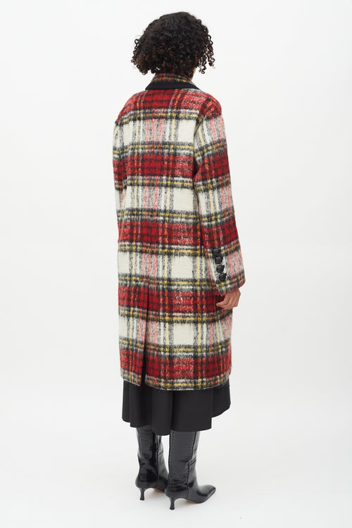 Burberry Red & White Plaid Double Breasted Coat