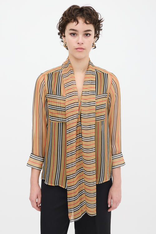 Burberry SS19 Brown & Multicolour Silk Striped Shirt