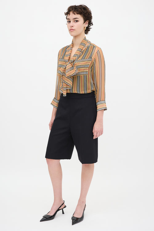Burberry SS19 Brown & Multicolour Silk Striped Shirt