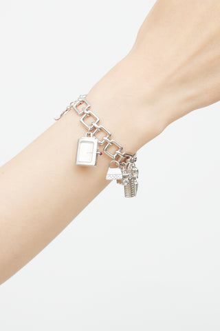 Burberry Sterling Silver Watch Charm Bracelet