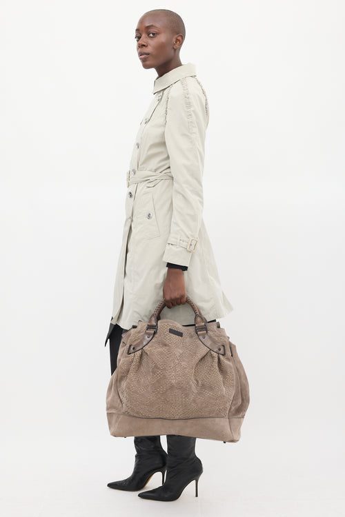 Burberry Taupe Suede Corded Check Tote Bag