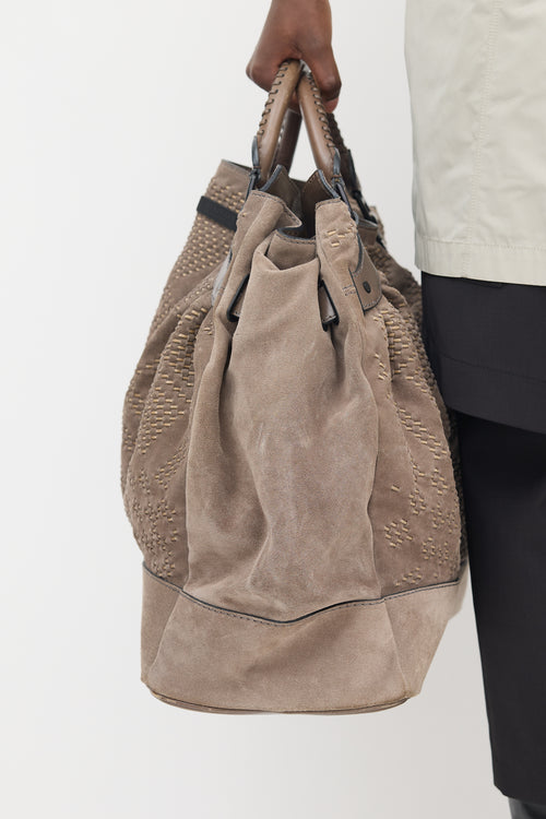 Burberry Taupe Suede Corded Check Tote Bag