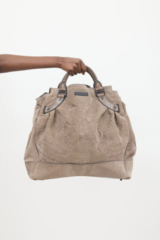 Burberry Taupe Suede Corded Check Tote Bag