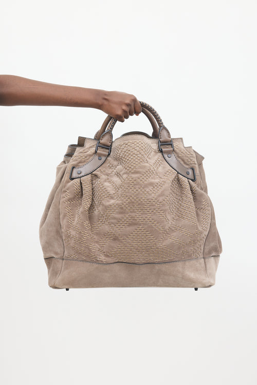 Burberry Taupe Suede Corded Check Tote Bag