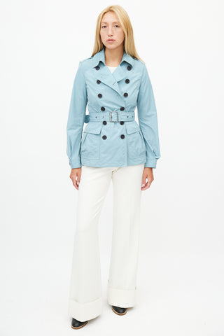 Burberry Teal Nylon Belted Short Trench Coat