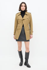 Burberry Vintage Khaki Green Belted Short Trench Coat