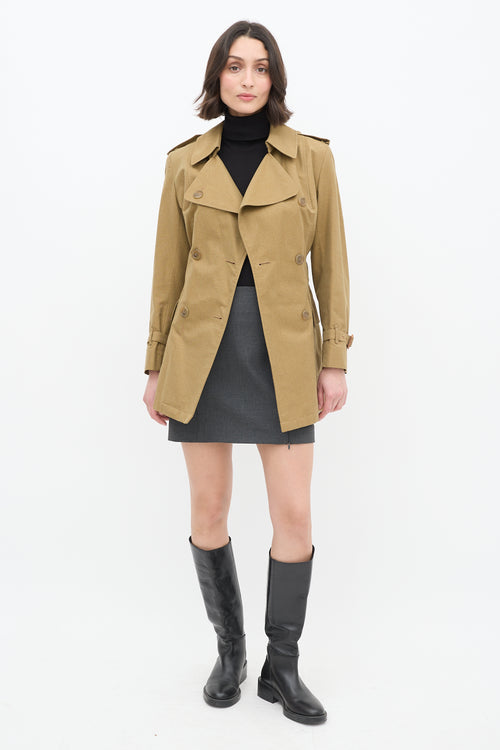 Burberry Vintage Khaki Green Belted Short Trench Coat