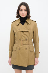 Burberry Vintage Khaki Green Belted Short Trench Coat