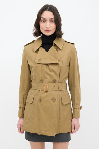 Burberry Vintage Khaki Green Belted Short Trench Coat