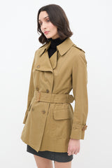 Burberry Vintage Khaki Green Belted Short Trench Coat