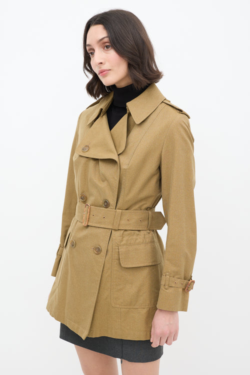 Burberry Vintage Khaki Green Belted Short Trench Coat