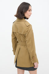 Burberry Vintage Khaki Green Belted Short Trench Coat