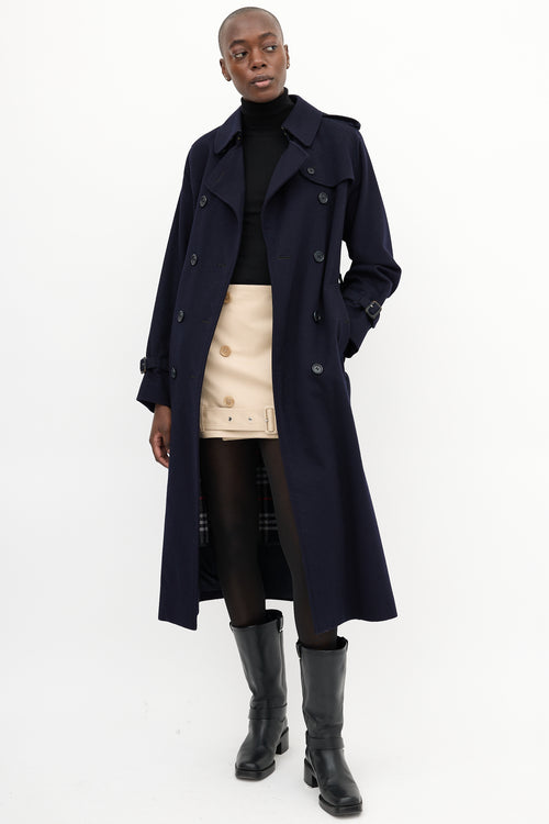 Burberry 1980s Navy Wool Belted Coat