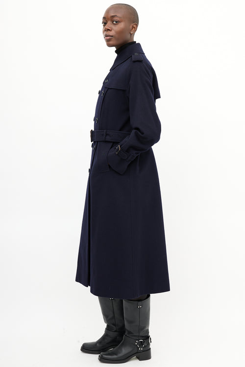 Burberry 1980s Navy Wool Belted Coat