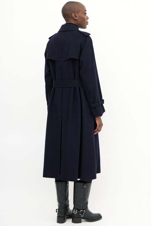 Burberry 1980s Navy Wool Belted Coat